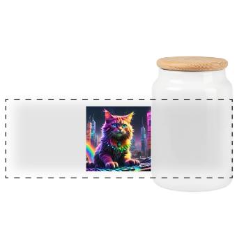 Katze - Panorama Keksdose mit Holzdeckel - Weiß - Vorne