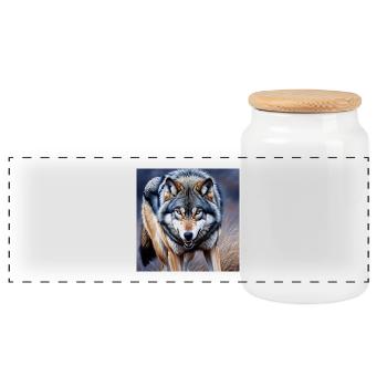 Wolf - Panorama Keksdose mit Holzdeckel - Weiß - Vorne
