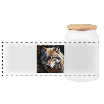 Wolf - Panorama Keksdose mit Holzdeckel - Weiß - Vorne