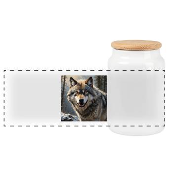 Wolf - Panorama Keksdose mit Holzdeckel - Weiß - Vorne