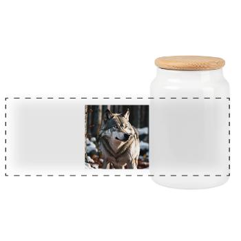 Loup - Boîte à biscuits avec couvercle en bois - blanc - Devant