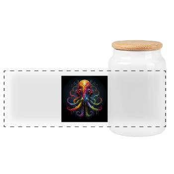 Octopus Octopus Fantasy Colorful Sea Water - Panoramic Cookie Jar with Wooden Lid - white - Front