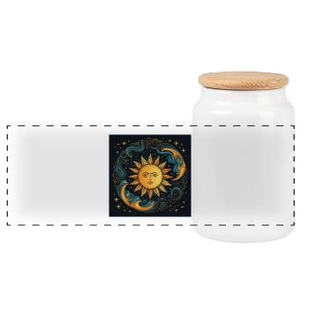Sonnenmondzyklus kosmische Kunst - Panorama Keksdose mit Holzdeckel - Weiß - Vorne