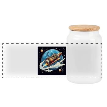 Vol de fusée dans l’espace - Boîte à biscuits avec couvercle en bois - blanc - Devant