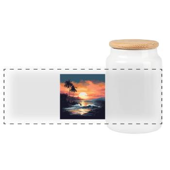 Tropischer Sonnenuntergang am Strand - Panorama Keksdose mit Holzdeckel - Weiß - Vorne