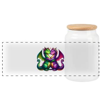 Colorful dragons for fantasy shirts - Panoramic Cookie Jar with Wooden Lid - white - Front