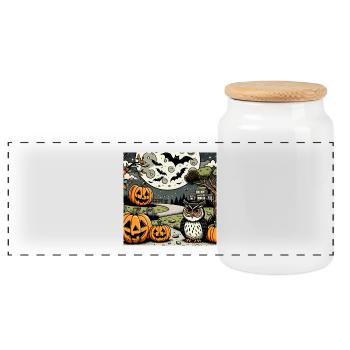 Halloween Design - Panorama Keksdose mit Holzdeckel - Weiß - Vorne