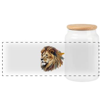 Farbenfroher Löwenkopf - Panorama Keksdose mit Holzdeckel - Weiß - Vorne