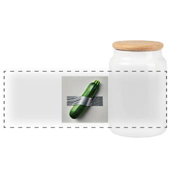 Zucchini, eingerahmt von einem Band - Panorama Keksdose mit Holzdeckel - Weiß - Vorne