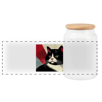 Cat 1 1 - Panoramic Cookie Jar with Wooden Lid - white - Front