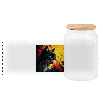 Cat 2 1 - Panoramic Cookie Jar with Wooden Lid - white - Front