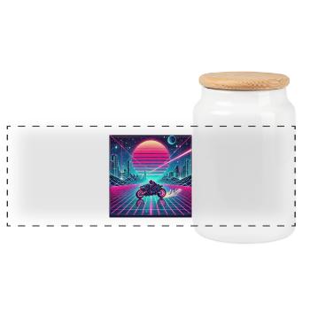 Neon Grid Odyssey – Synthwave meets Tron Legacy - Panoramic Cookie Jar with Wooden Lid - white - Front
