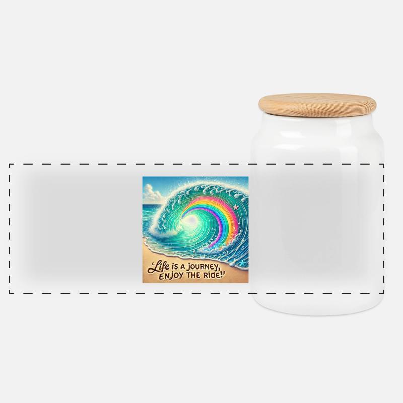 Wellenreise Regenbogenwirbel - Panorama Keksdose mit Holzdeckel - Weiß