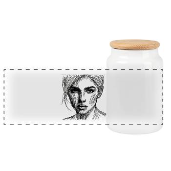 Expressive line portrait - Panoramic Cookie Jar with Wooden Lid - white - Front