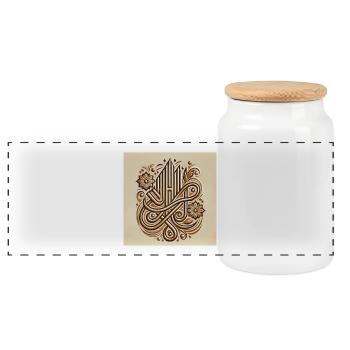 Islamische Kalligraphie mit Blumenmotiven - Panorama Keksdose mit Holzdeckel - Weiß - Vorne