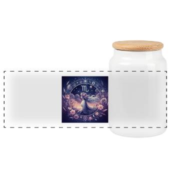 VIRGO -\ Zodiac - Panoramic Cookie Jar with Wooden Lid - white - Front