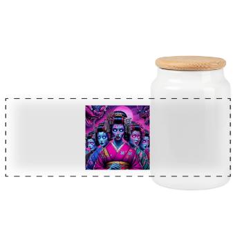 Cyberpunk Geisha gang - Panorama Keksdose mit Holzdeckel - Weiß - Vorne