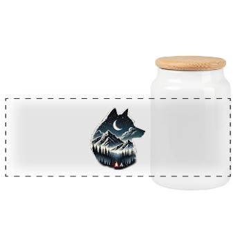 wolf - Panoramic Cookie Jar with Wooden Lid - white - Front
