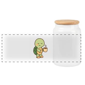 Tortue avec une tasse de café (à droite) - Boîte à biscuits avec couvercle en bois - blanc - Devant