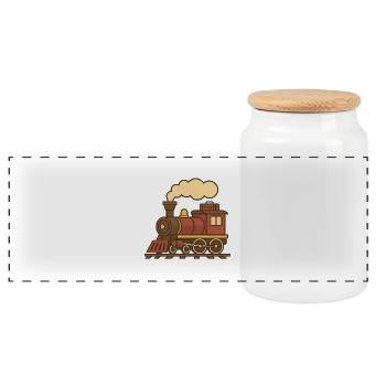 Retro Locomotive (left) - Panoramic Cookie Jar with Wooden Lid - white - Front