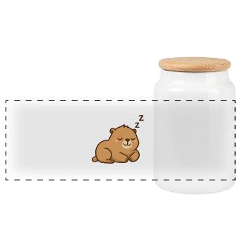 Sleeping bear in pastel browns - Panoramic Cookie Jar with Wooden Lid - white - Front