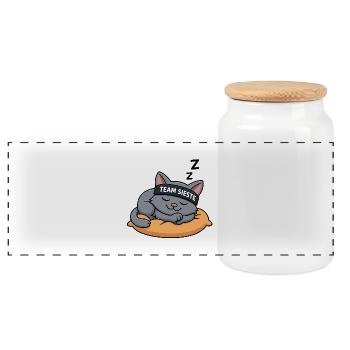 Team Sieste – Le Chat Roi de la Détente - Boîte à biscuits avec couvercle en bois - blanc - Devant