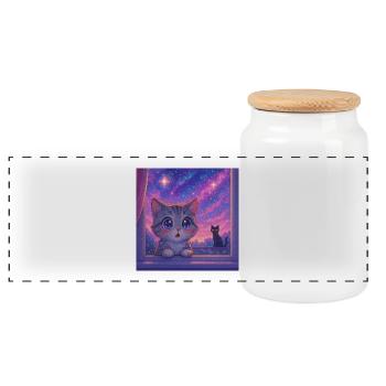 Cosmic Cat with Star Eyes - Panoramic Cookie Jar with Wooden Lid - white - Front