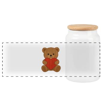 Teddy bear with heart - Panoramic Cookie Jar with Wooden Lid - white - Front