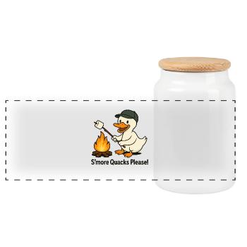 S’more Quacks Please! – Camping Ente - Panorama Keksdose mit Holzdeckel - Weiß - Vorne