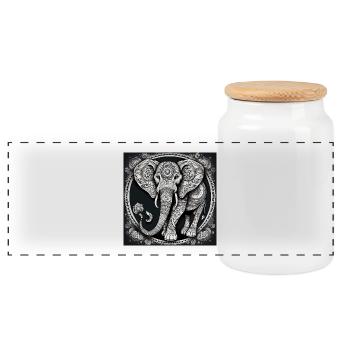 Elephant - Panoramic Cookie Jar with Wooden Lid - white - Front