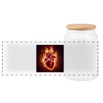 Burning Heart Design - Panoramic Cookie Jar with Wooden Lid - white - Front