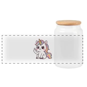 Licorne coquine avec doigt d’honneur – Kawaii Statemen - Boîte à biscuits avec couvercle en bois - blanc - Devant