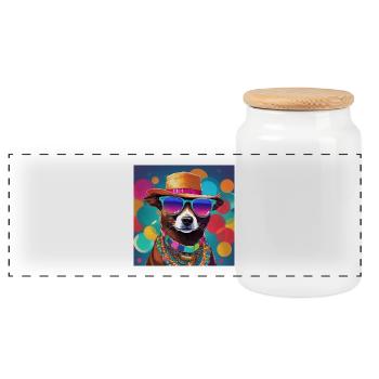 Chien cool dans le style estival - Hipster Vibes 2 - Boîte à biscuits avec couvercle en bois - blanc - Devant