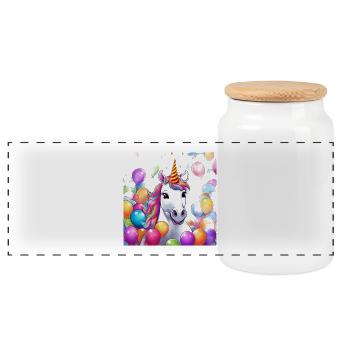 Magisches Einhorn Geburtstagsfeier mit Ballons - Panorama Keksdose mit Holzdeckel - Weiß - Vorne