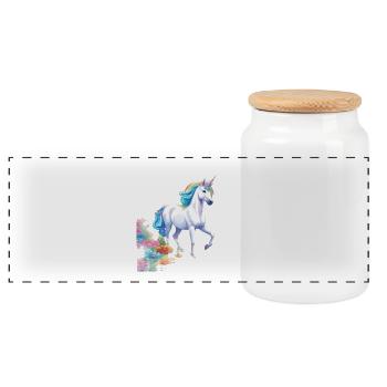 Licorne gracieuse avec crinière arc-en-ciel dans la mer en fleurs - Boîte à biscuits avec couvercle en bois - blanc - Devant