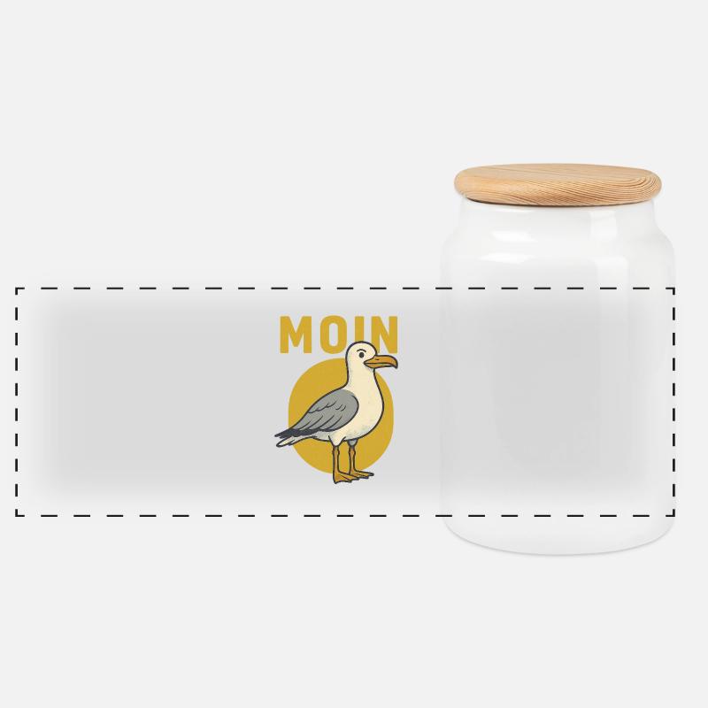 Moin Seagull - Panoramic Cookie Jar with Wooden Lid - white