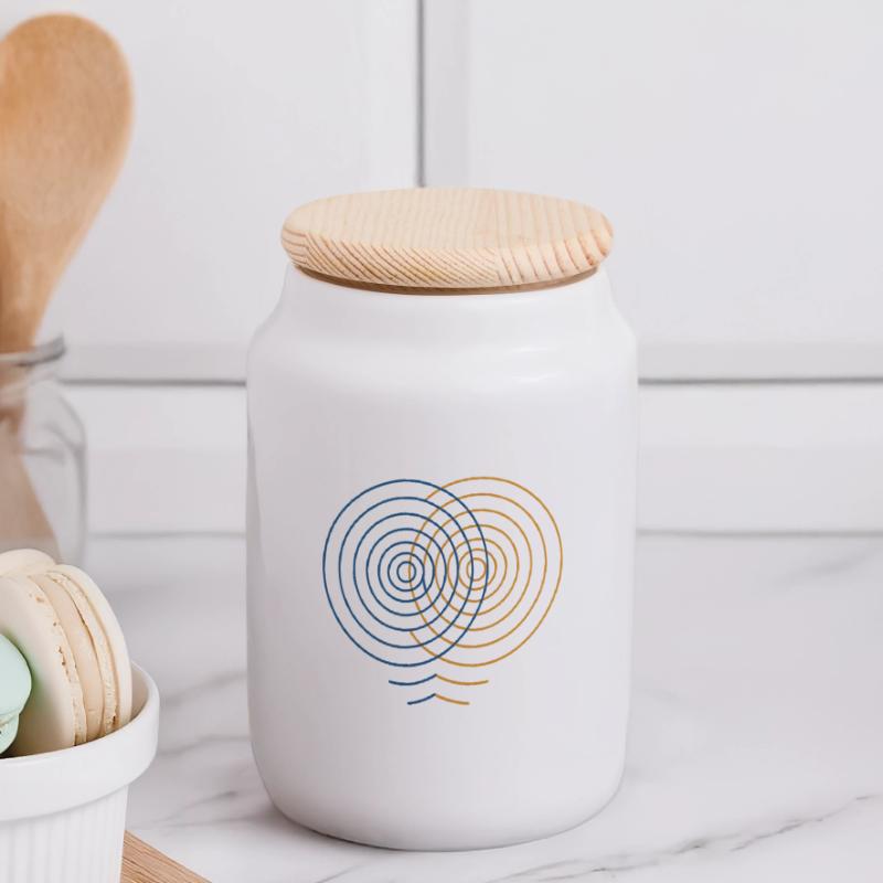 Concentric Interference – Physics Design Panoramic Cookie Jar with Wooden Lid