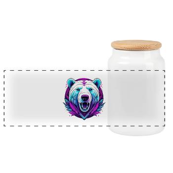 White Bear with Neon Accents - Panoramic Cookie Jar with Wooden Lid - white - Front