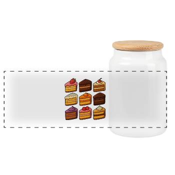 Neuf parts de gâteau de style kawaii dessinées à la main - Boîte à biscuits avec couvercle en bois - blanc - Devant