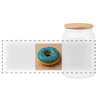 Donut mit Blauem Zuckerguss - Panorama Keksdose mit Holzdeckel - Weiß - Vorne