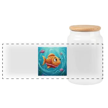 Playful goldfish in colorful water - Panoramic Cookie Jar with Wooden Lid - white - Front