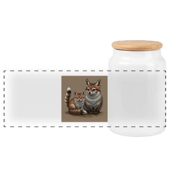 Playful Fox Mother and Child - Panoramic Cookie Jar with Wooden Lid - white - Front