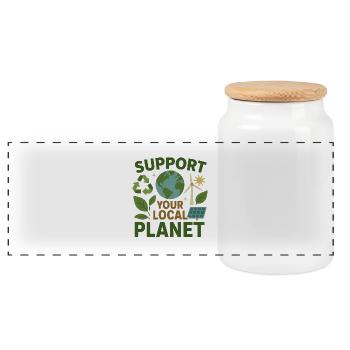 Support Your Local Planet – Environmental Design - Panoramic Cookie Jar with Wooden Lid - white - Front