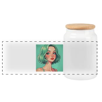Mintgruen Pop-Art Portrait Dame - Panorama Keksdose mit Holzdeckel - Weiß - Vorne