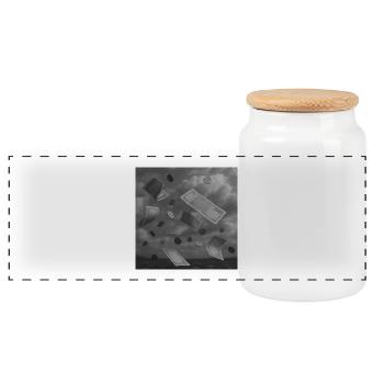 Falling Money Banknotes and Coins Design - Panoramic Cookie Jar with Wooden Lid - white - Front