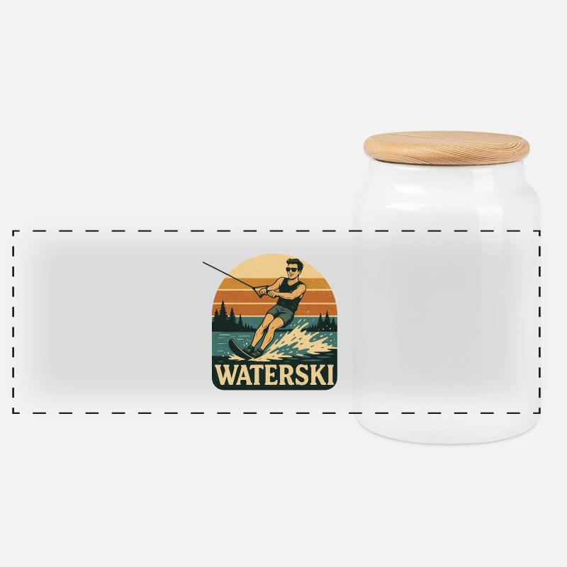 Wasserski Abenteuer Illustration - Panorama Keksdose mit Holzdeckel - Weiß