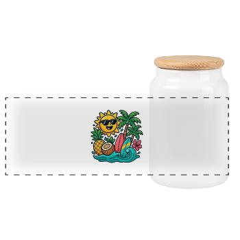 Sunny Beach Paradise Surf Design - Panoramic Cookie Jar with Wooden Lid - white - Front