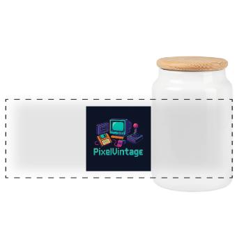 Retro Computer and Pixel Console - Panoramic Cookie Jar with Wooden Lid - white - Front