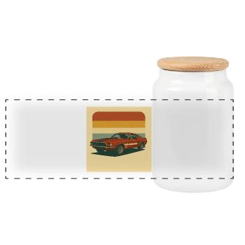 Retro Shelby with Vintage Flag - Panoramic Cookie Jar with Wooden Lid - white - Front