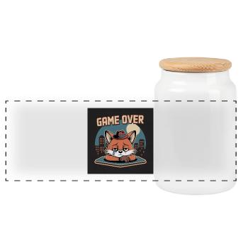 Clone with Game Over and Grey Mascot - Panoramic Cookie Jar with Wooden Lid - white - Front